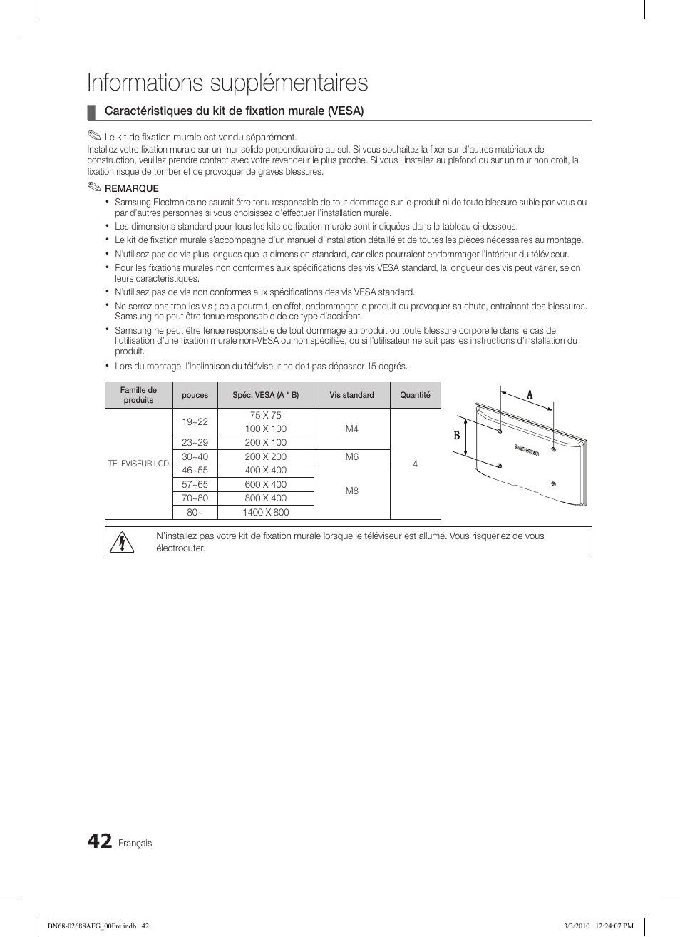 Informations supplémentaires | Samsung LE37C550J1W User Manual | Page 138 / 194