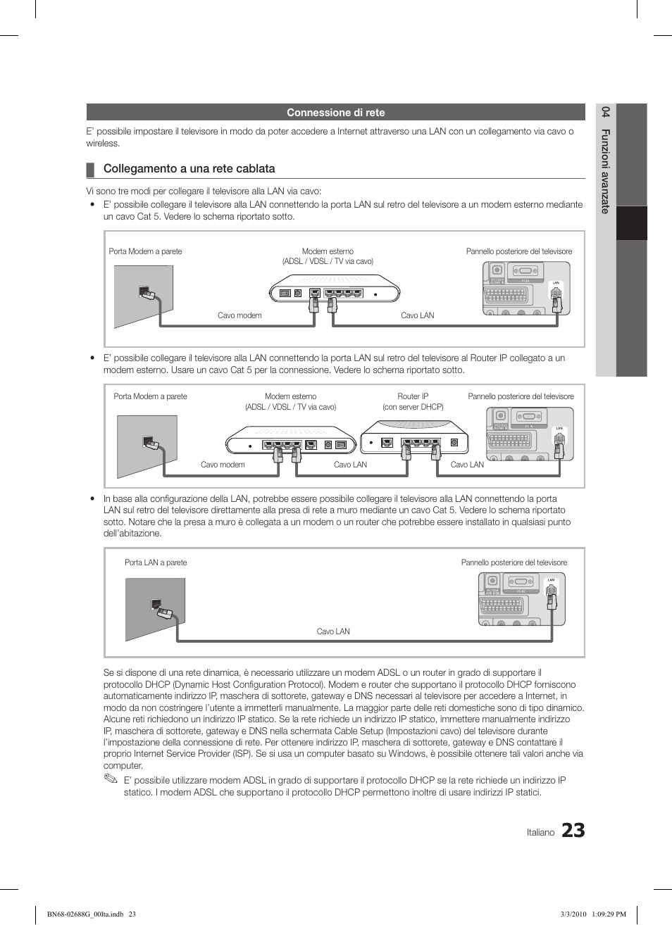 Collegamento a una rete cablata | Samsung LE37C550J1W User Manual | Page 167 / 194
