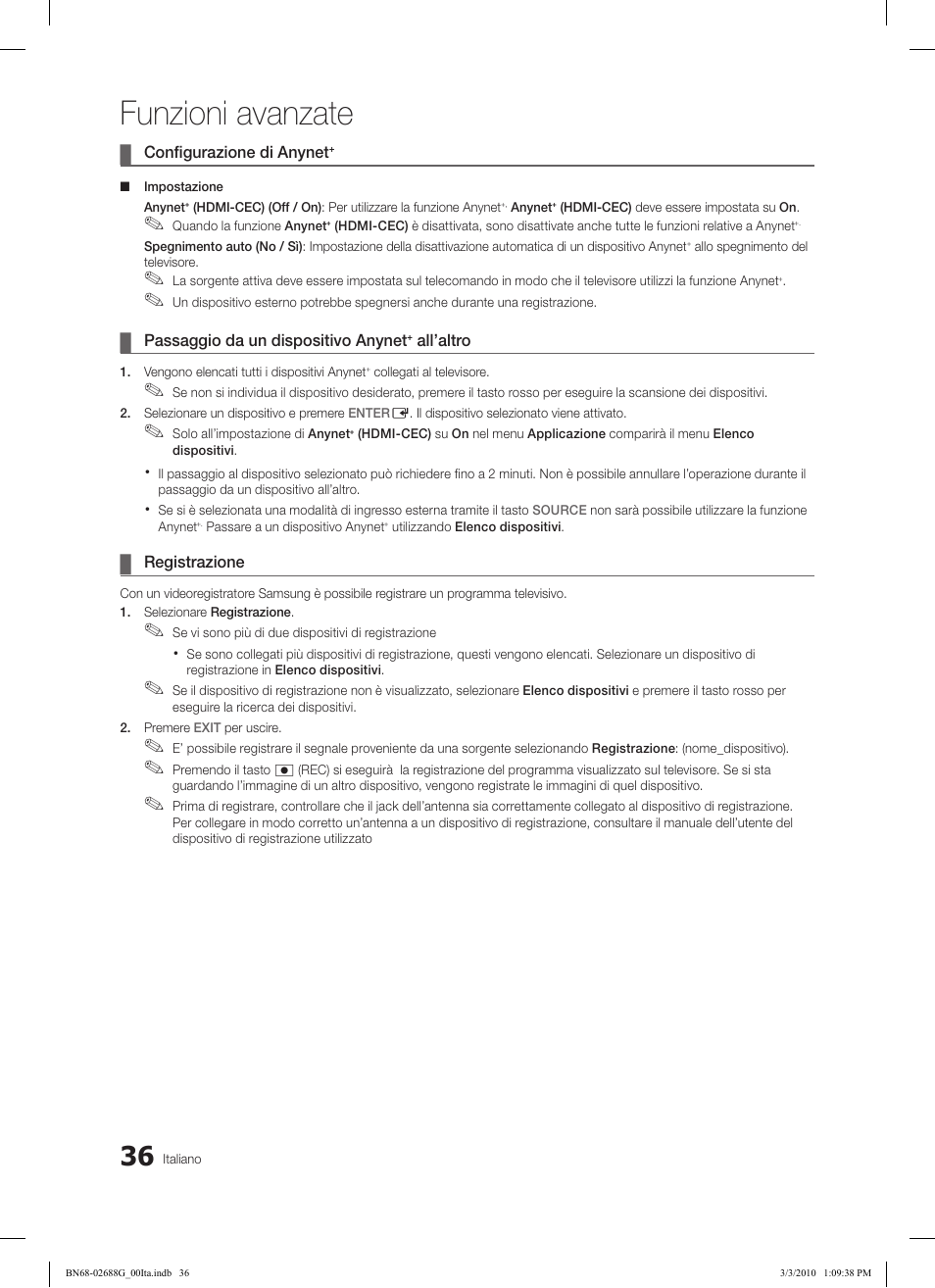 Funzioni avanzate | Samsung LE37C550J1W User Manual | Page 180 / 194