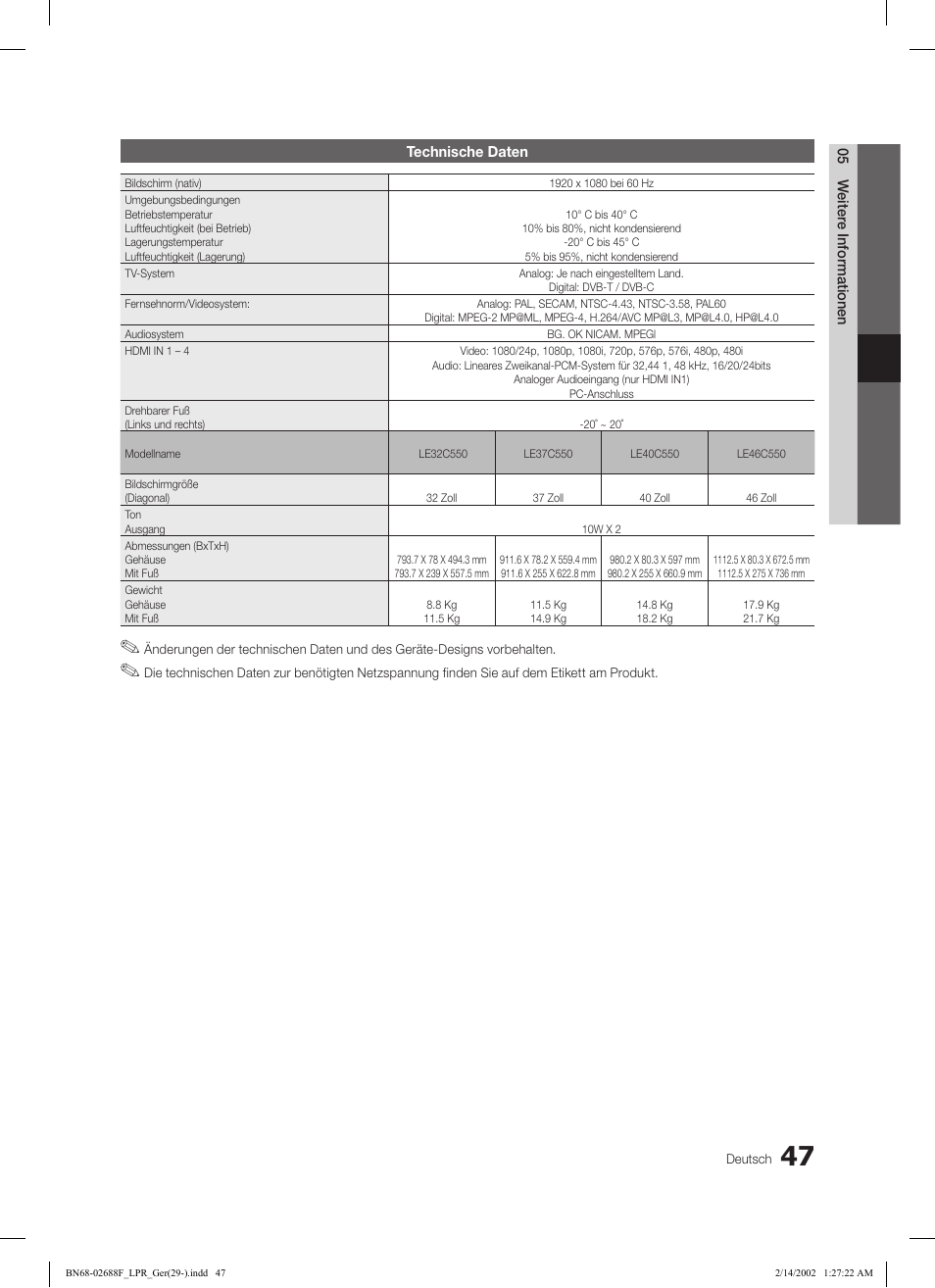 Samsung LE37C550J1W User Manual | Page 95 / 194