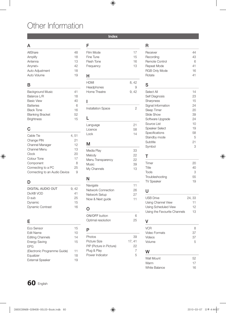 Other information | Samsung UE32C6600UP User Manual | Page 60 / 181
