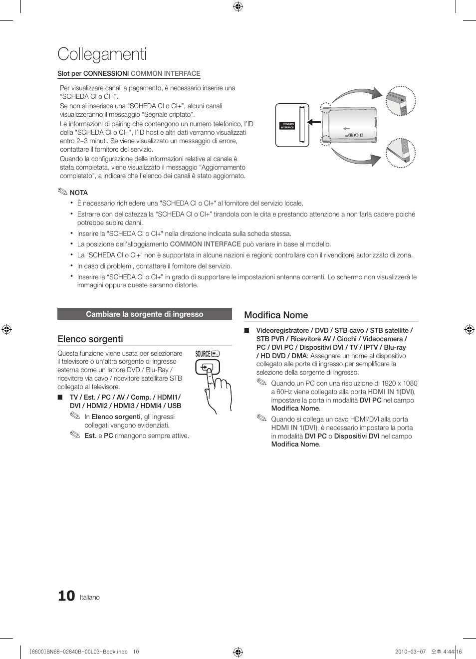 Collegamenti | Samsung UE32C6600UP User Manual | Page 70 / 181
