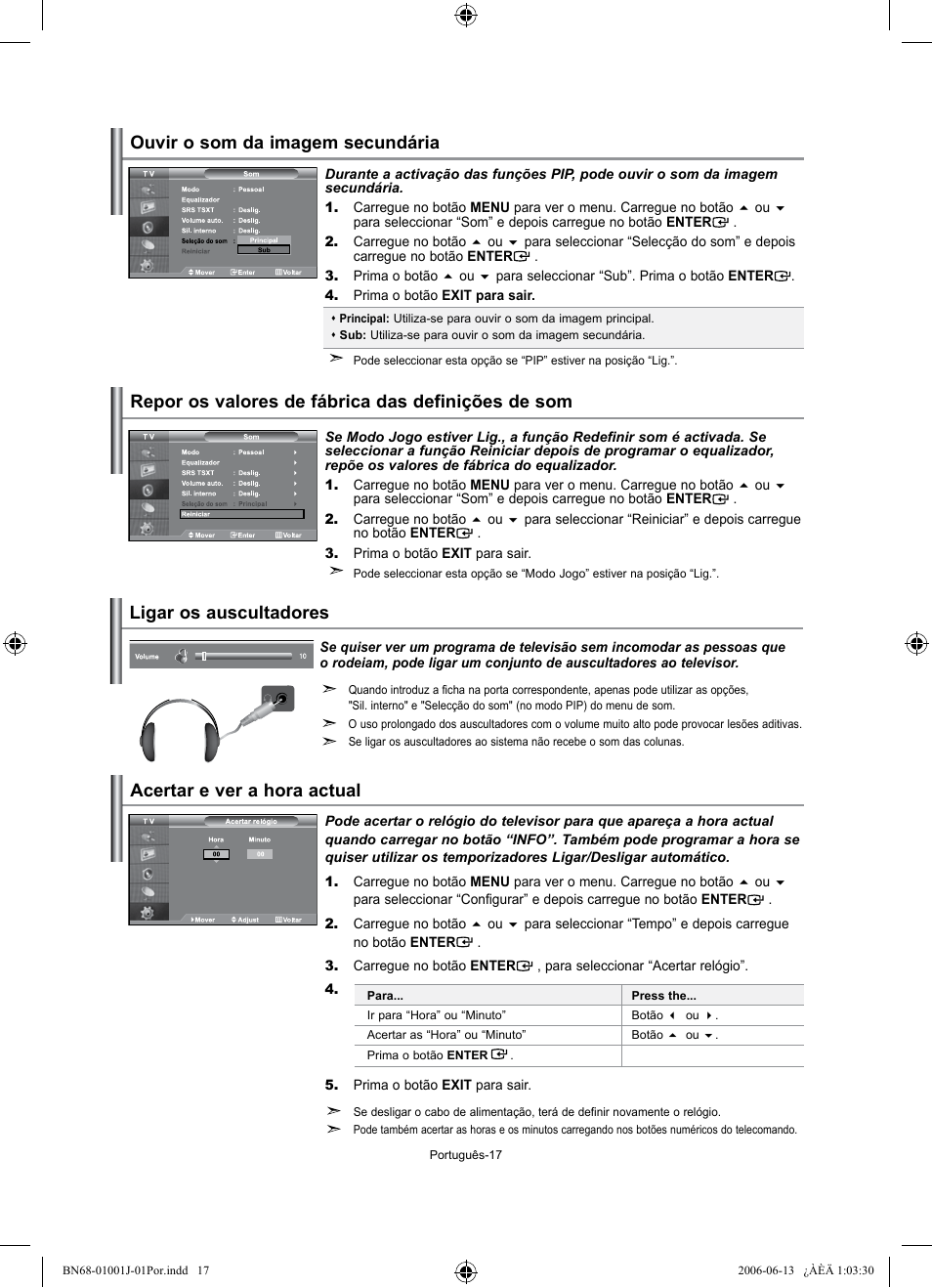 Repor os valores de fábrica das definições de som, Ligar os auscultadores | Samsung LE32S71B User Manual | Page 149 / 187