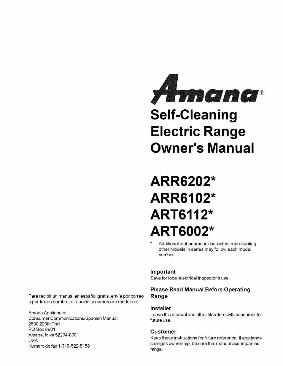 Amana ART6002 User Manual | 28 pages