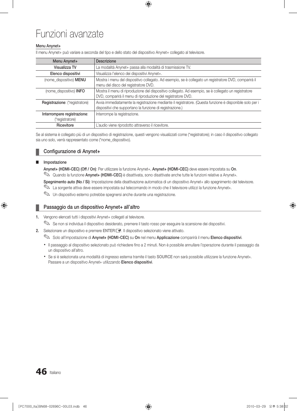 Funzioni avanzate | Samsung PS50C7000YP User Manual | Page 108 / 189