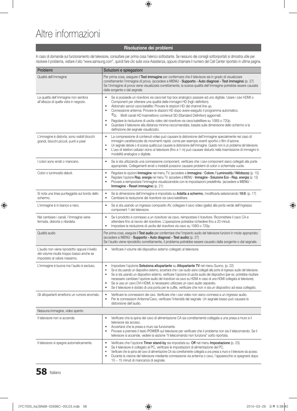 Altre informazioni | Samsung PS50C7000YP User Manual | Page 120 / 189