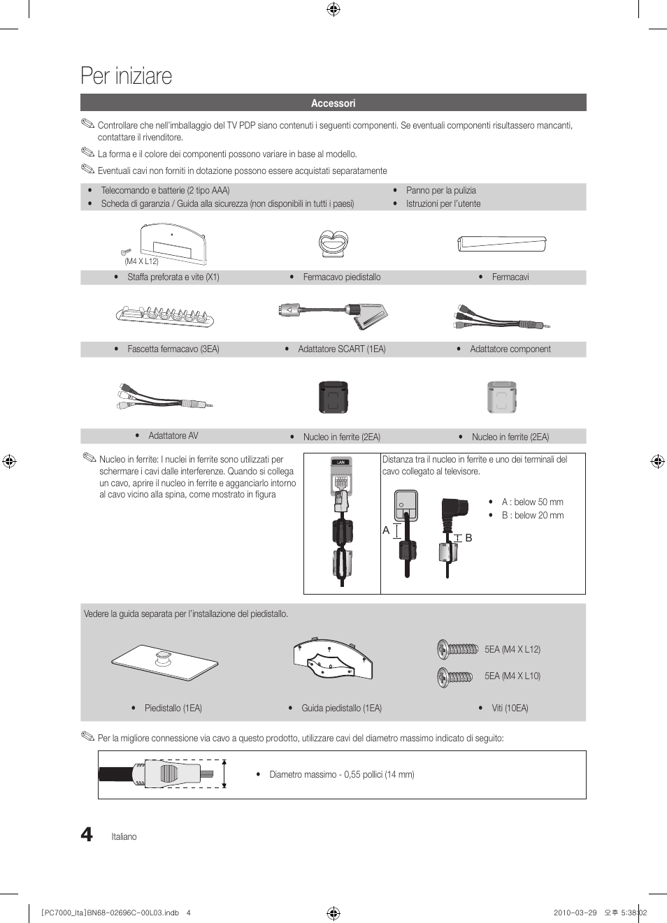 Per iniziare | Samsung PS50C7000YP User Manual | Page 66 / 189