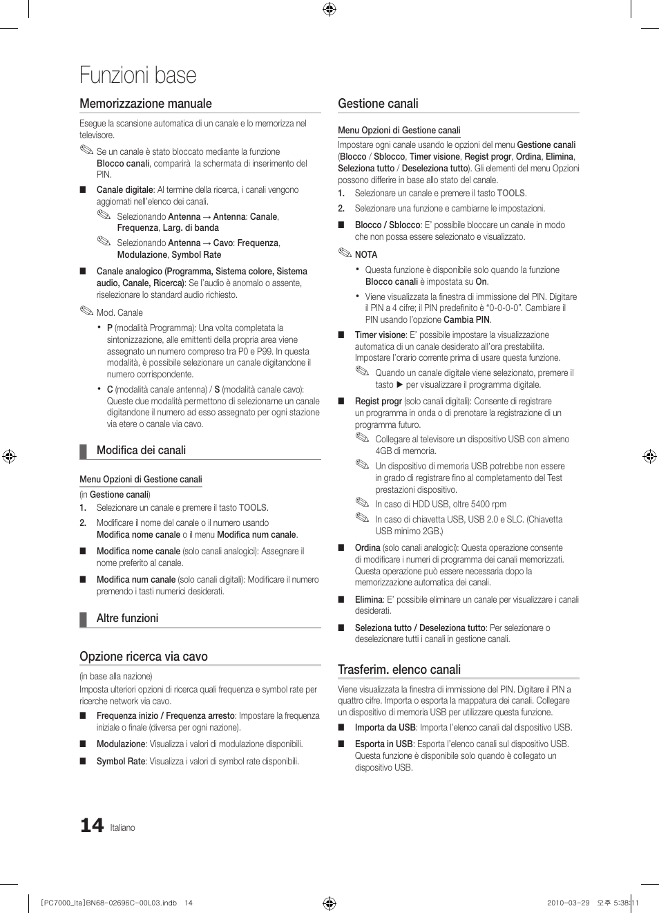 Funzioni base | Samsung PS50C7000YP User Manual | Page 76 / 189