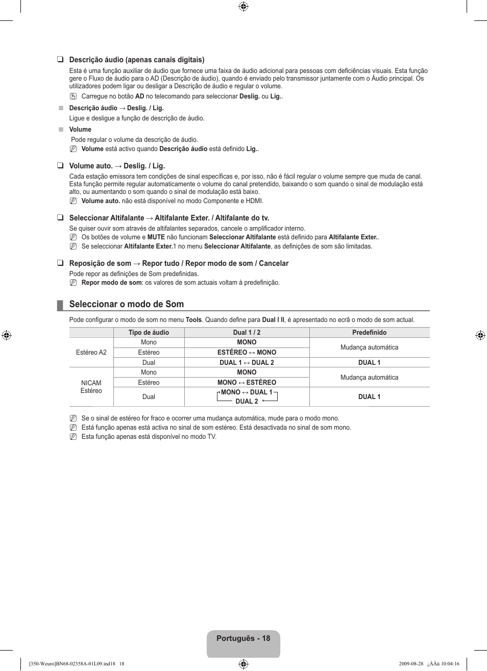 Seleccionar o modo de som | Samsung LE26B350F1W User Manual | Page 212 / 296