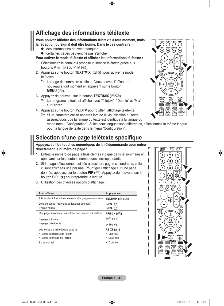 Affichage des informations télétexte, Sélection d’une page télétexte spécifique | Samsung LE26R87BD User Manual | Page 105 / 451