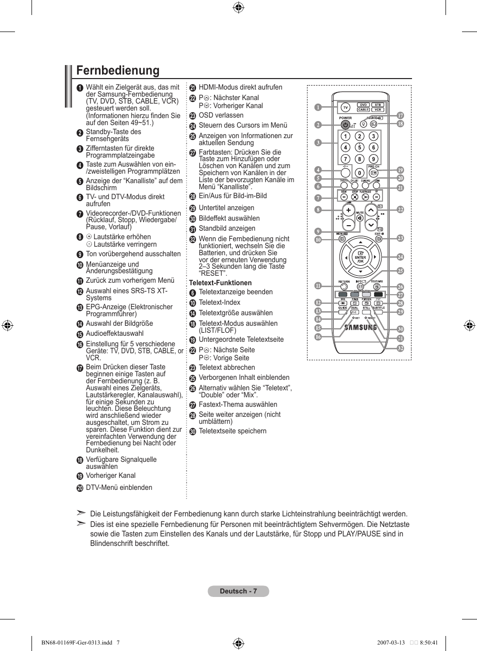Fernbedienung | Samsung LE26R87BD User Manual | Page 121 / 451