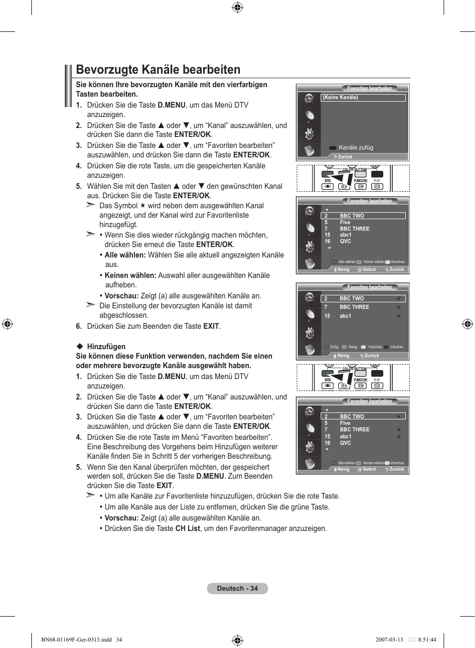 Bevorzugte kanäle bearbeiten | Samsung LE26R87BD User Manual | Page 148 / 451