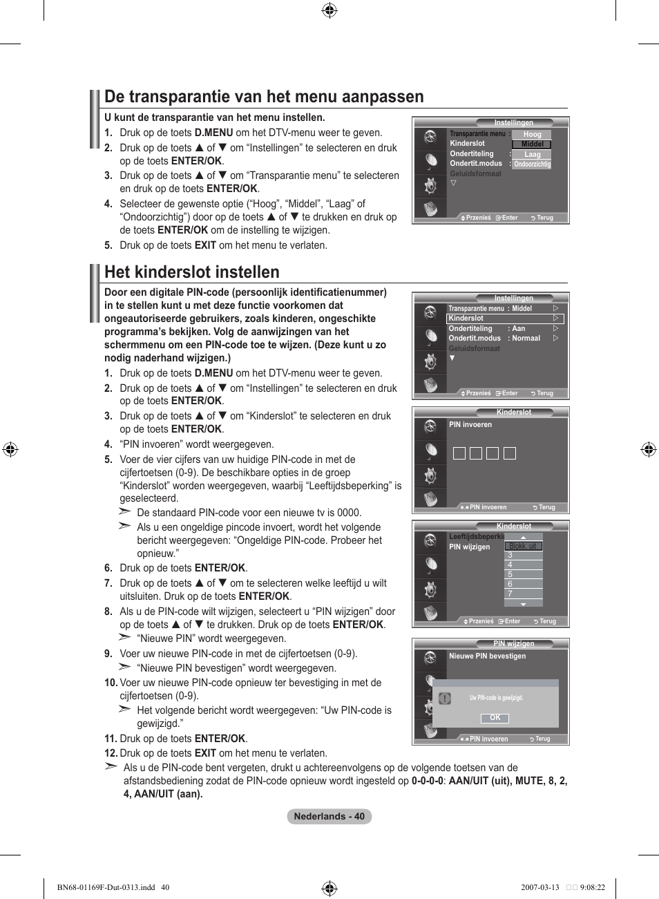 De transparantie van het menu aanpassen, Het kinderslot instellen | Samsung LE26R87BD User Manual | Page 210 / 451