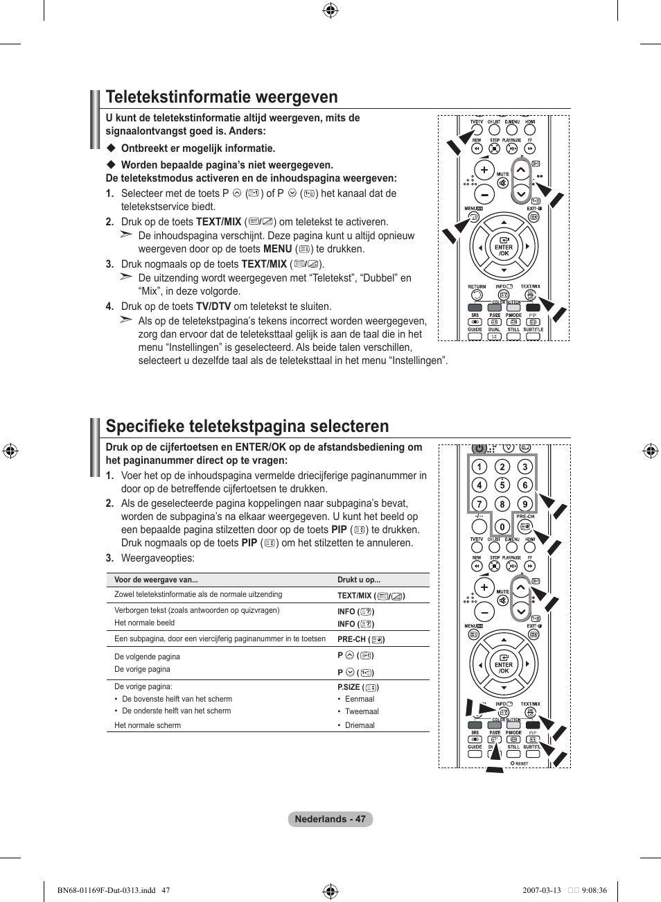 Teletekstinformatie weergeven, Specifieke teletekstpagina selecteren | Samsung LE26R87BD User Manual | Page 217 / 451