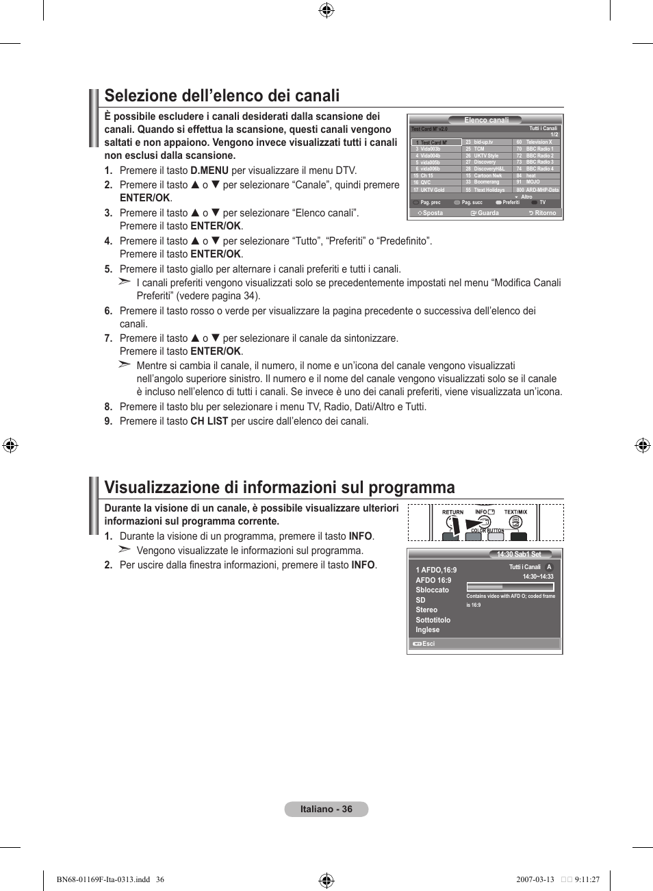 Selezione dell’elenco dei canali, Visualizzazione di informazioni sul programma | Samsung LE26R87BD User Manual | Page 262 / 451