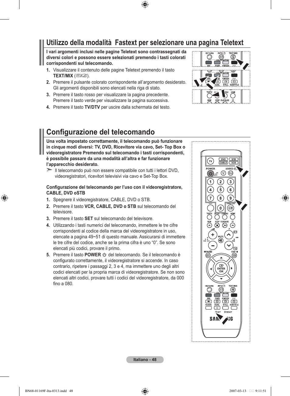 Configurazione del telecomando | Samsung LE26R87BD User Manual | Page 274 / 451