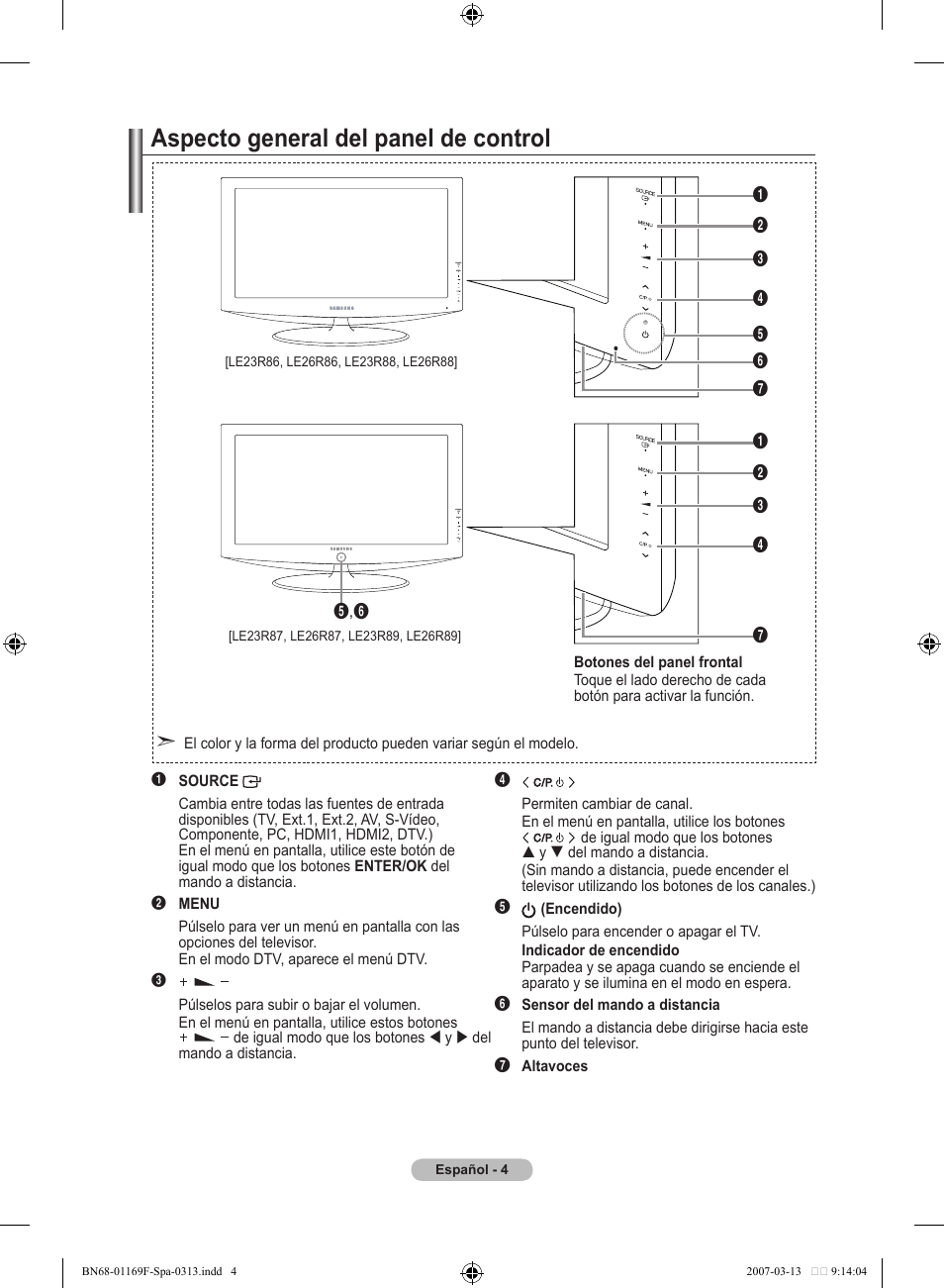Aspecto general del panel de control | Samsung LE26R87BD User Manual | Page 287 / 451