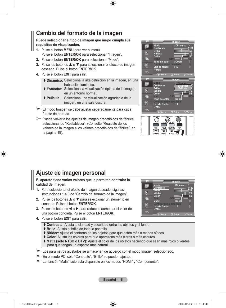 Cambio del formato de la imagen, Ajuste de imagen personal | Samsung LE26R87BD User Manual | Page 298 / 451