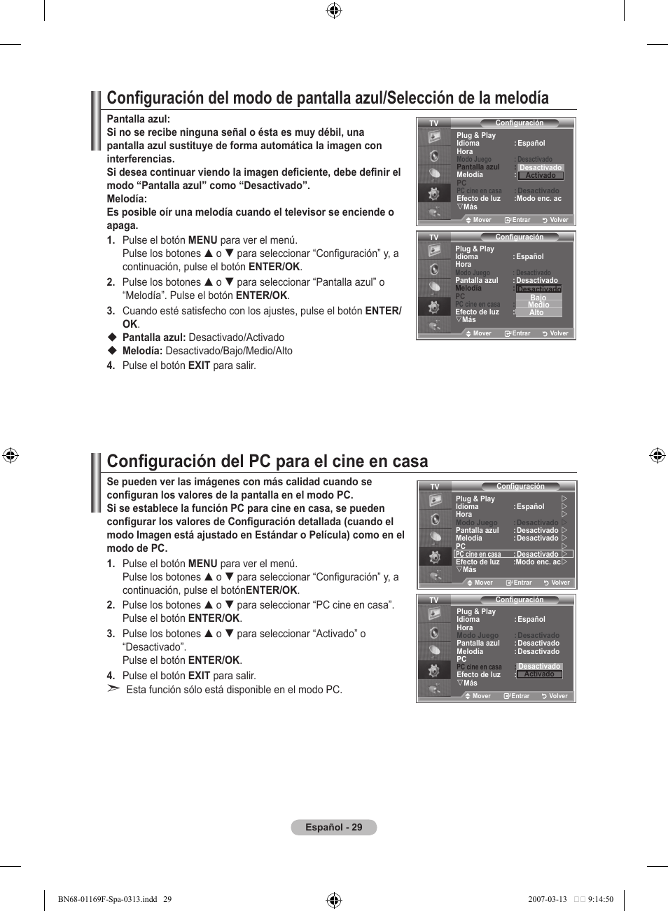 Configuración del pc para el cine en casa | Samsung LE26R87BD User Manual | Page 312 / 451