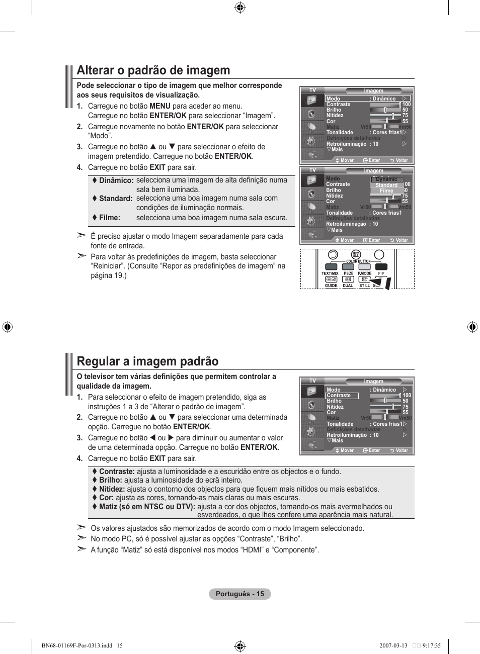 Alterar o padrão de imagem, Regular a imagem padrão | Samsung LE26R87BD User Manual | Page 354 / 451