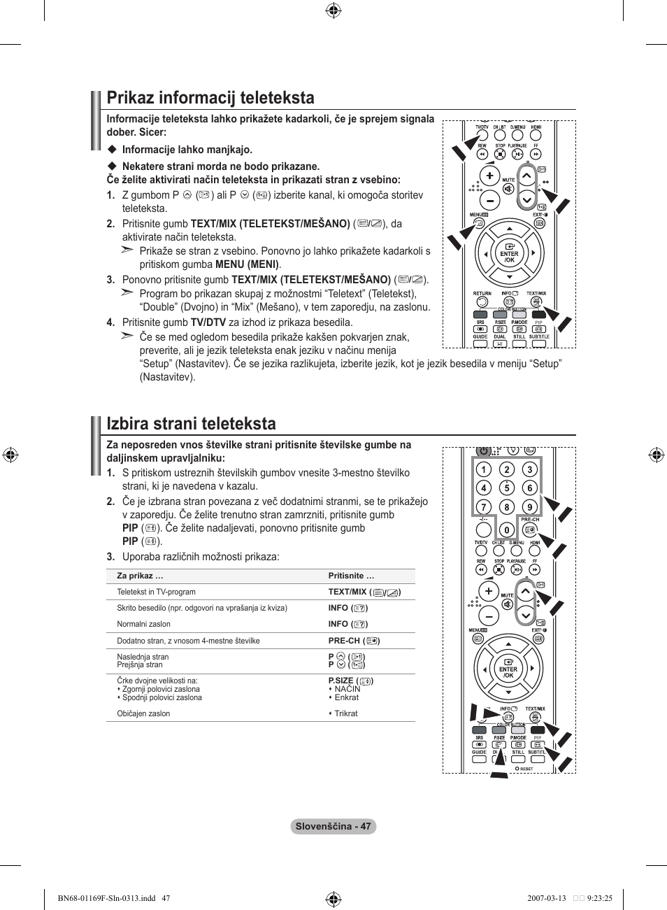 Prikaz informacij teleteksta, Izbira strani teleteksta | Samsung LE26R87BD User Manual | Page 442 / 451