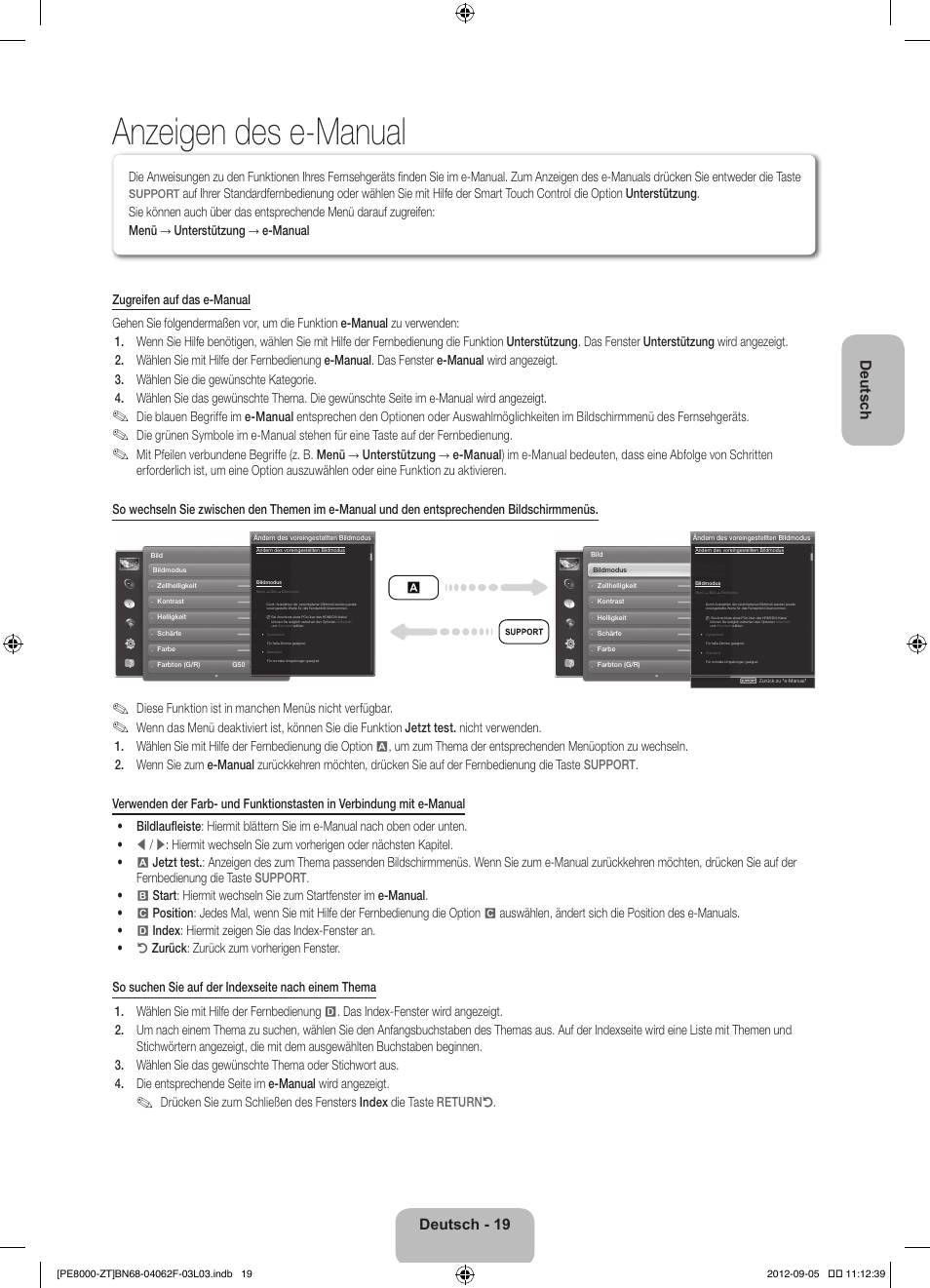 Anzeigen des e-manual, Deutsch, Deutsch - 19 | Samsung PS64E8000GQ User Manual | Page 66 / 71