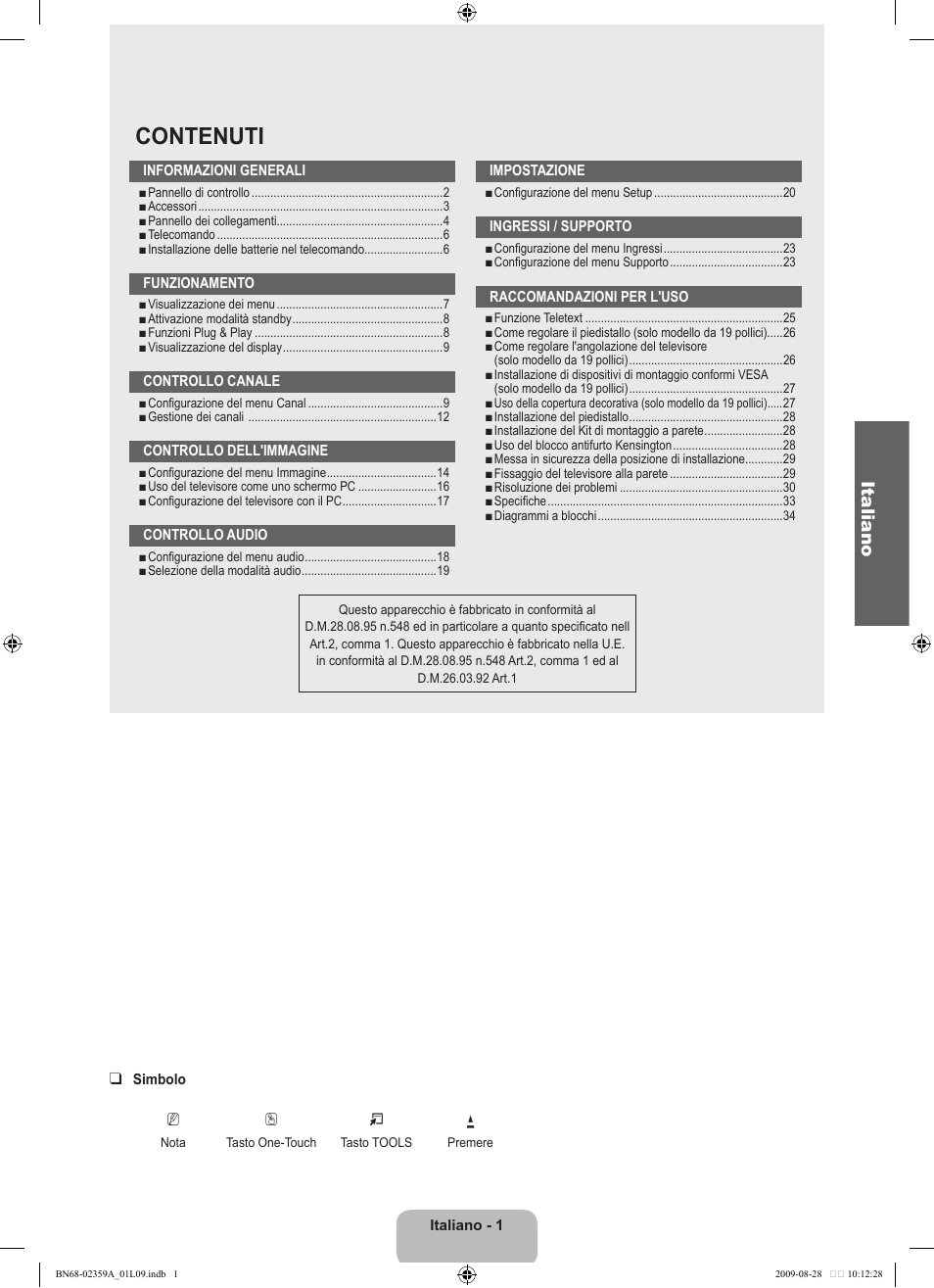 Contenuti, Italiano | Samsung LE19B541C4W User Manual | Page 139 / 318