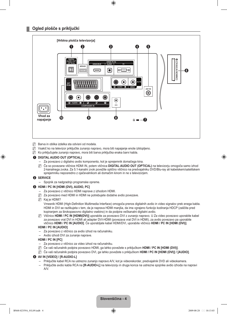 Ogled plošče s priključki | Samsung LE19B541C4W User Manual | Page 246 / 318