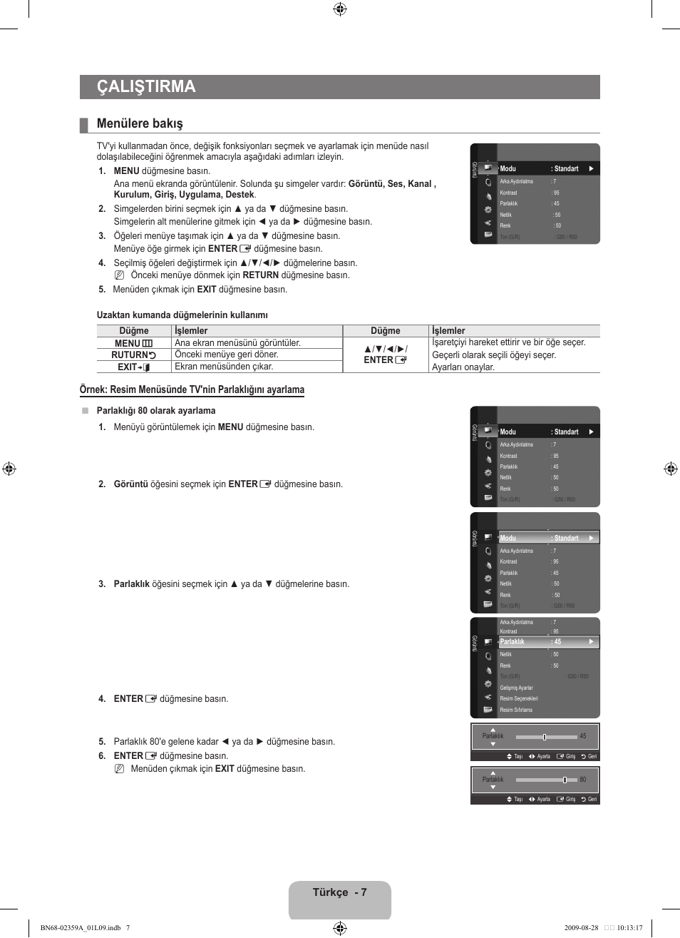 Çaliştirma, Menülere bakış, Türkçe | Samsung LE19B541C4W User Manual | Page 283 / 318