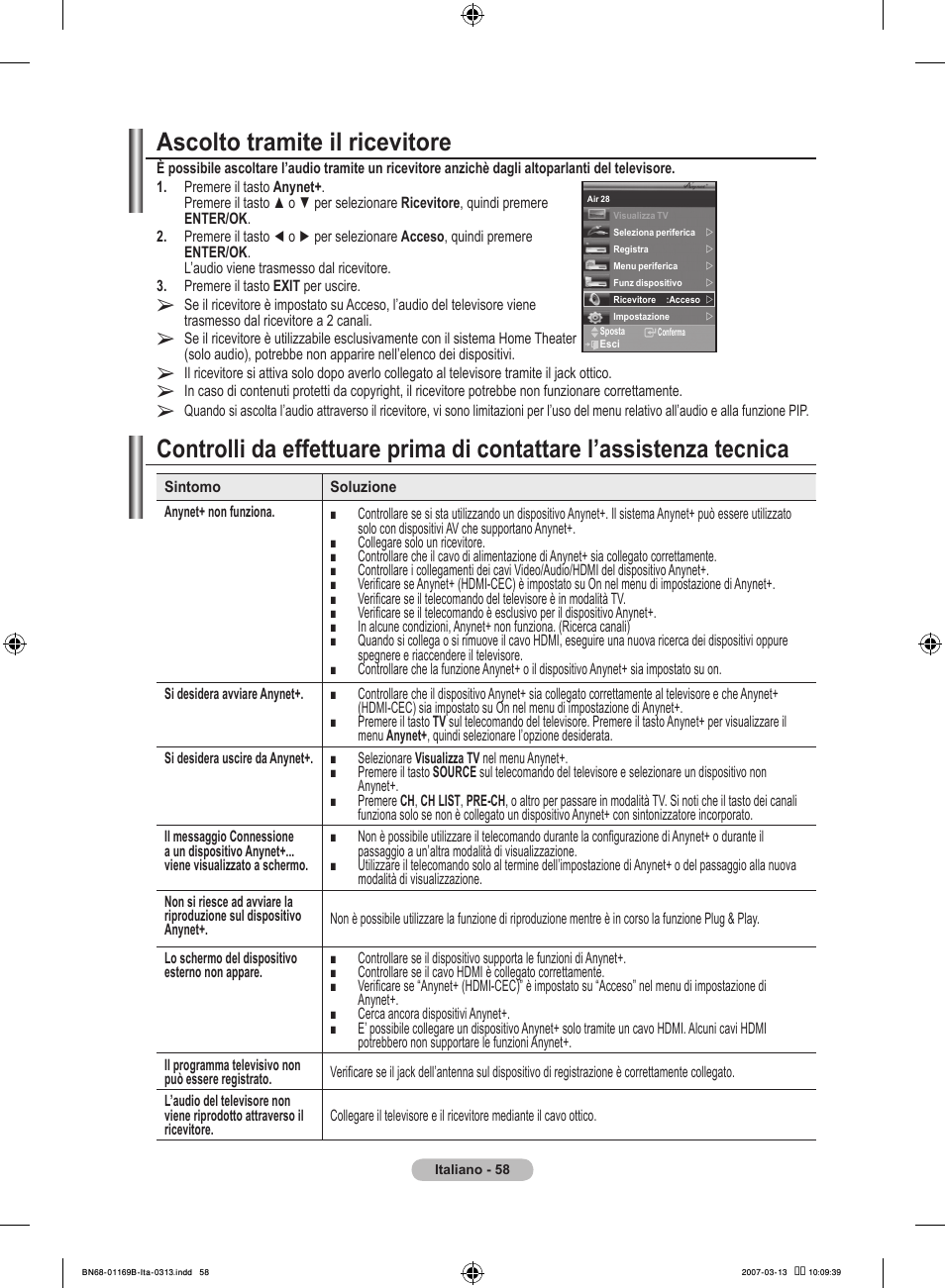 Ascolto tramite il ricevitore | Samsung LE40R87BD User Manual | Page 308 / 498