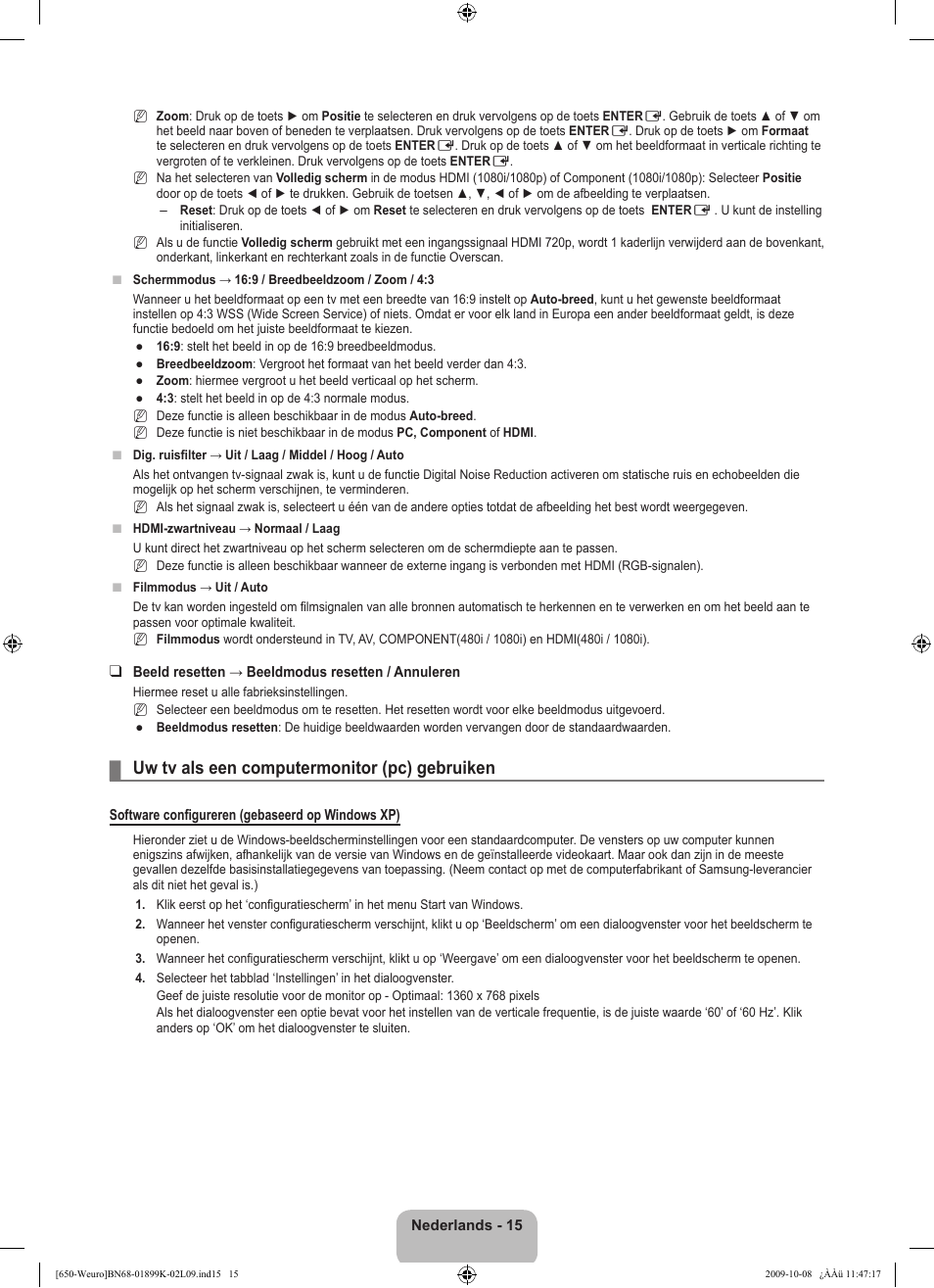Uw tv als een computermonitor (pc) gebruiken | Samsung LE19B650T6W User Manual | Page 113 / 296