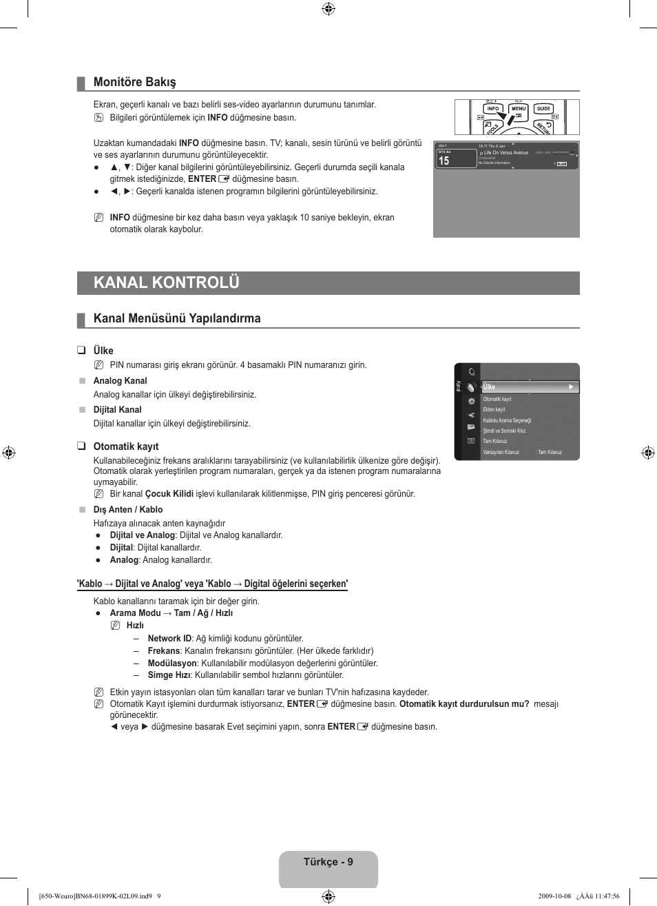 Kanal kontrolü, Monitöre bakış, Kanal menüsünü yapılandırma | Samsung LE19B650T6W User Manual | Page 267 / 296