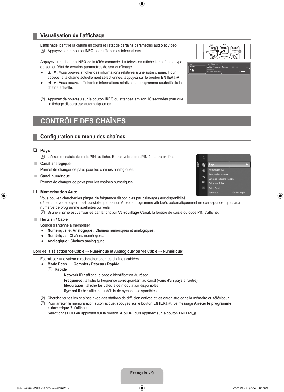 Contrôle des chaînes, Visualisation de l’affichage, Configuration du menu des chaînes | Samsung LE19B650T6W User Manual | Page 43 / 296