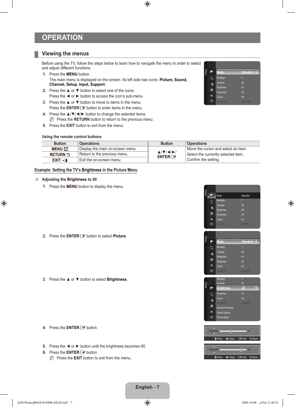 Operation, Viewing the menus, English | Samsung LE19B650T6W User Manual | Page 9 / 296