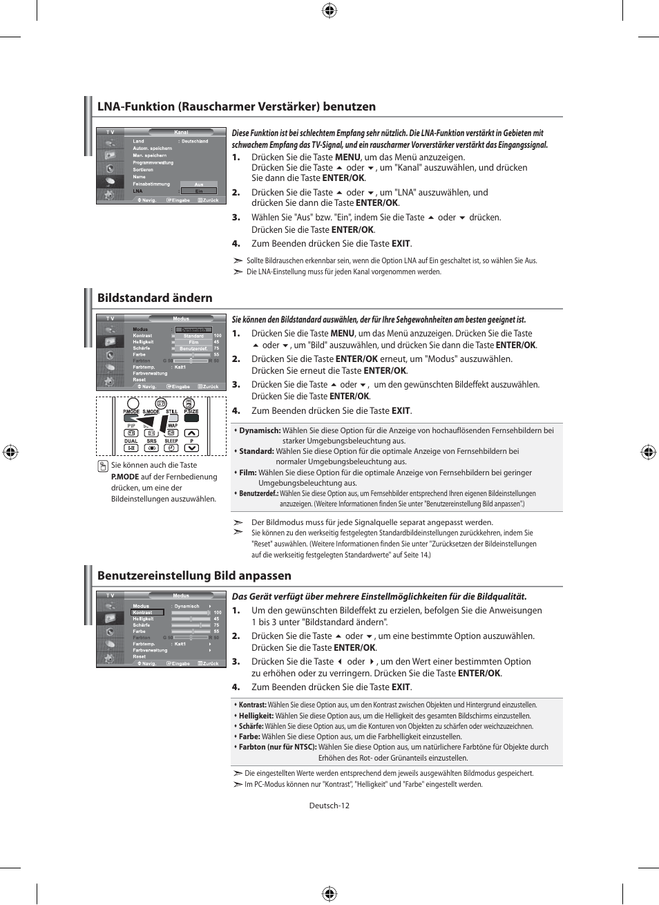 Lna-funktion (rauscharmer verstärker) benutzen | Samsung LE40M91B User Manual | Page 104 / 320