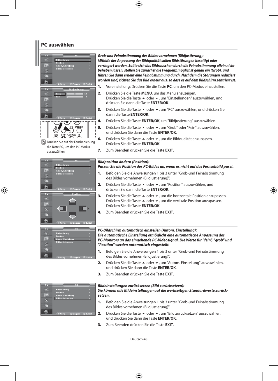 Pc auswählen | Samsung LE40M91B User Manual | Page 135 / 320