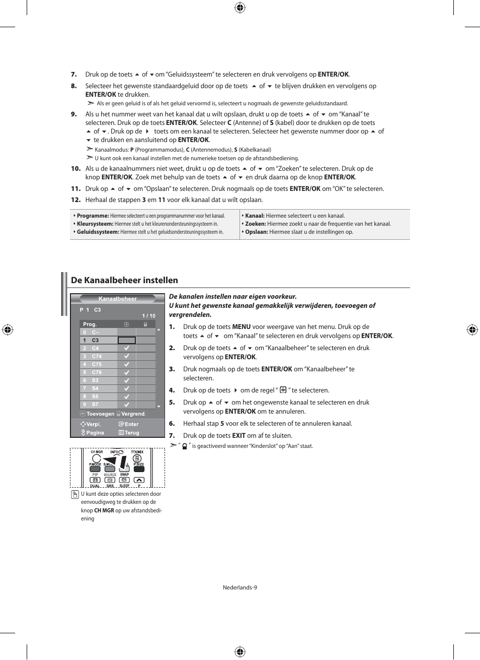 De kanaalbeheer instellen | Samsung LE40M91B User Manual | Page 146 / 320