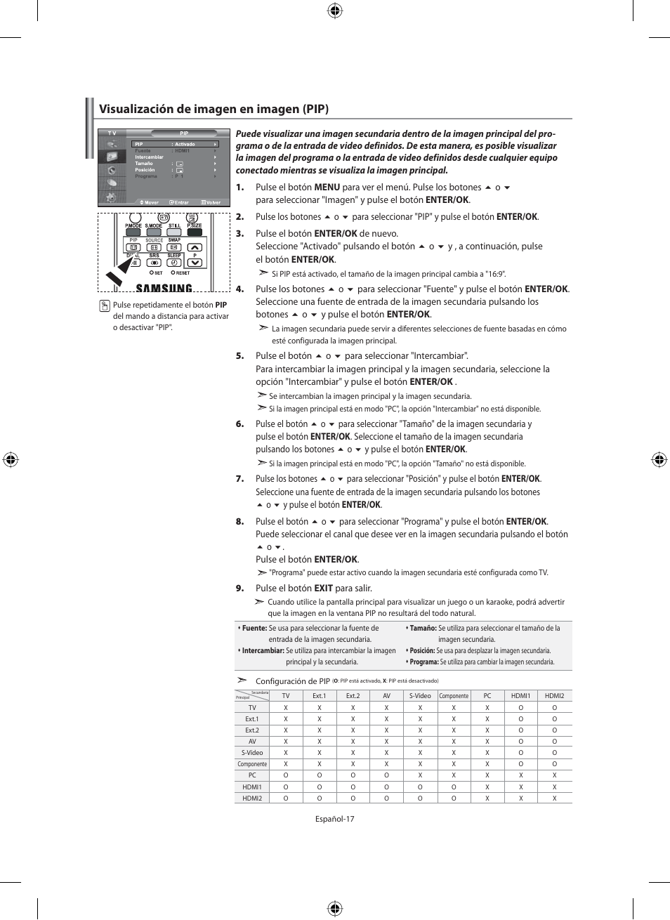 Visualización de imagen en imagen (pip) | Samsung LE40M91B User Manual | Page 199 / 320