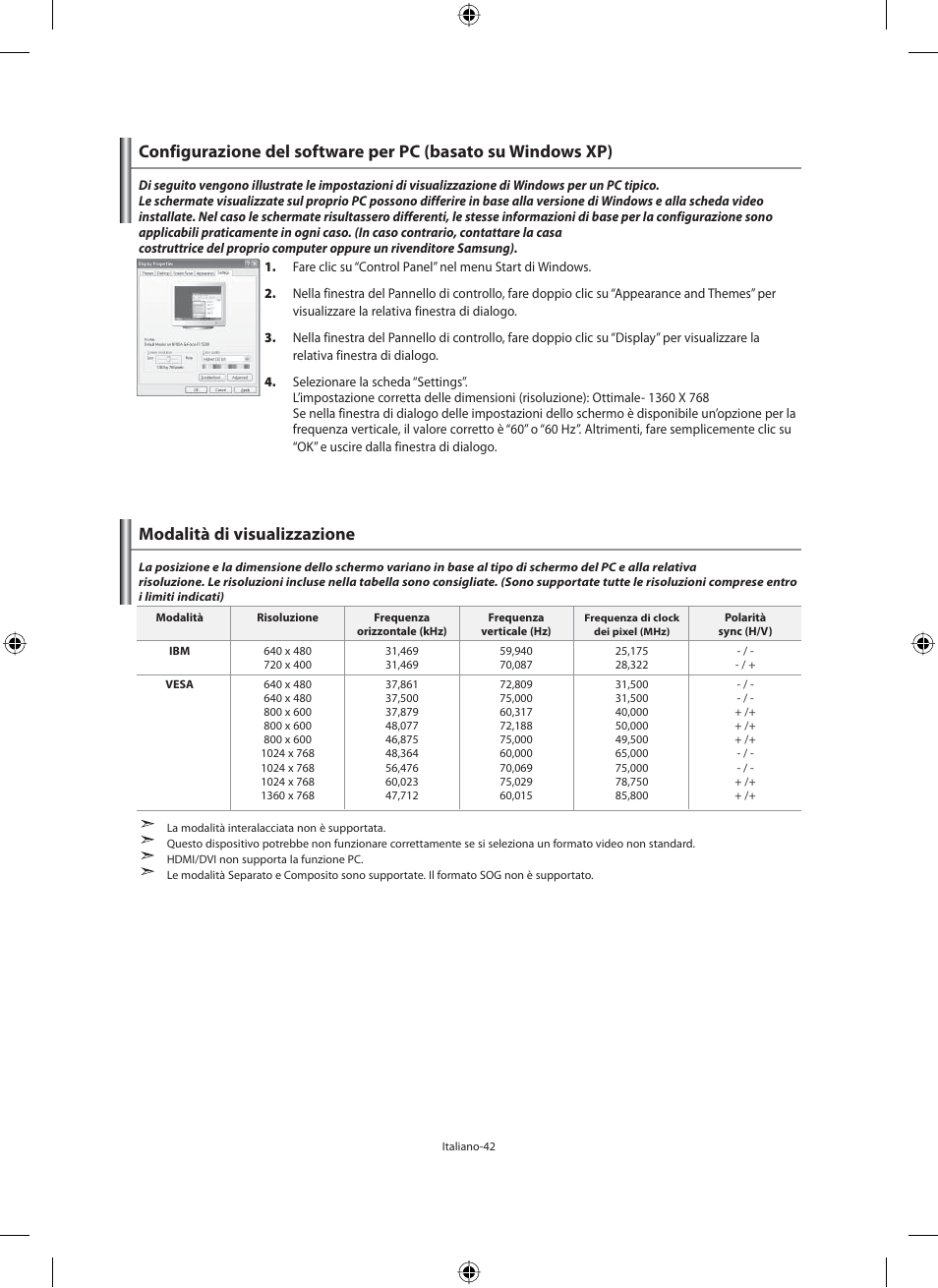Modalità di visualizzazione | Samsung LE40M91B User Manual | Page 314 / 320