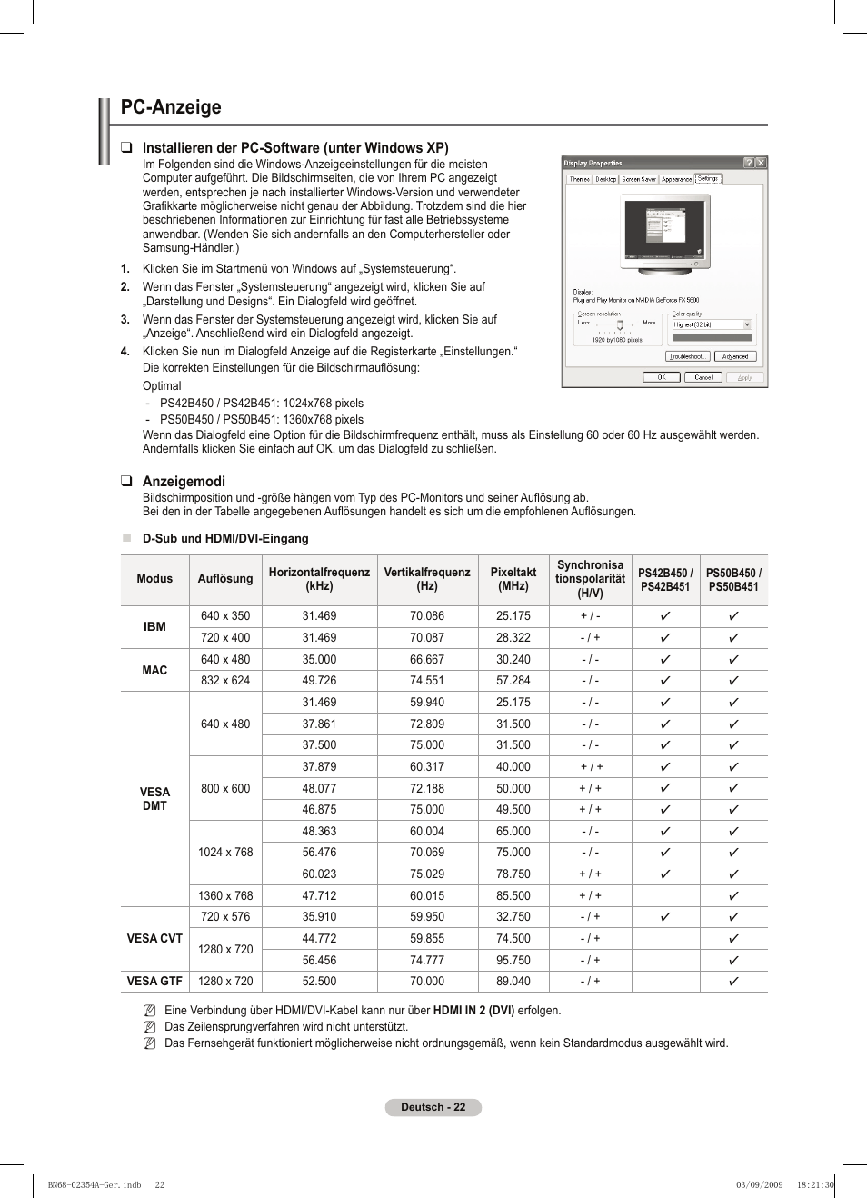 Pc-anzeige | Samsung PS50B450B1W User Manual | Page 101 / 357