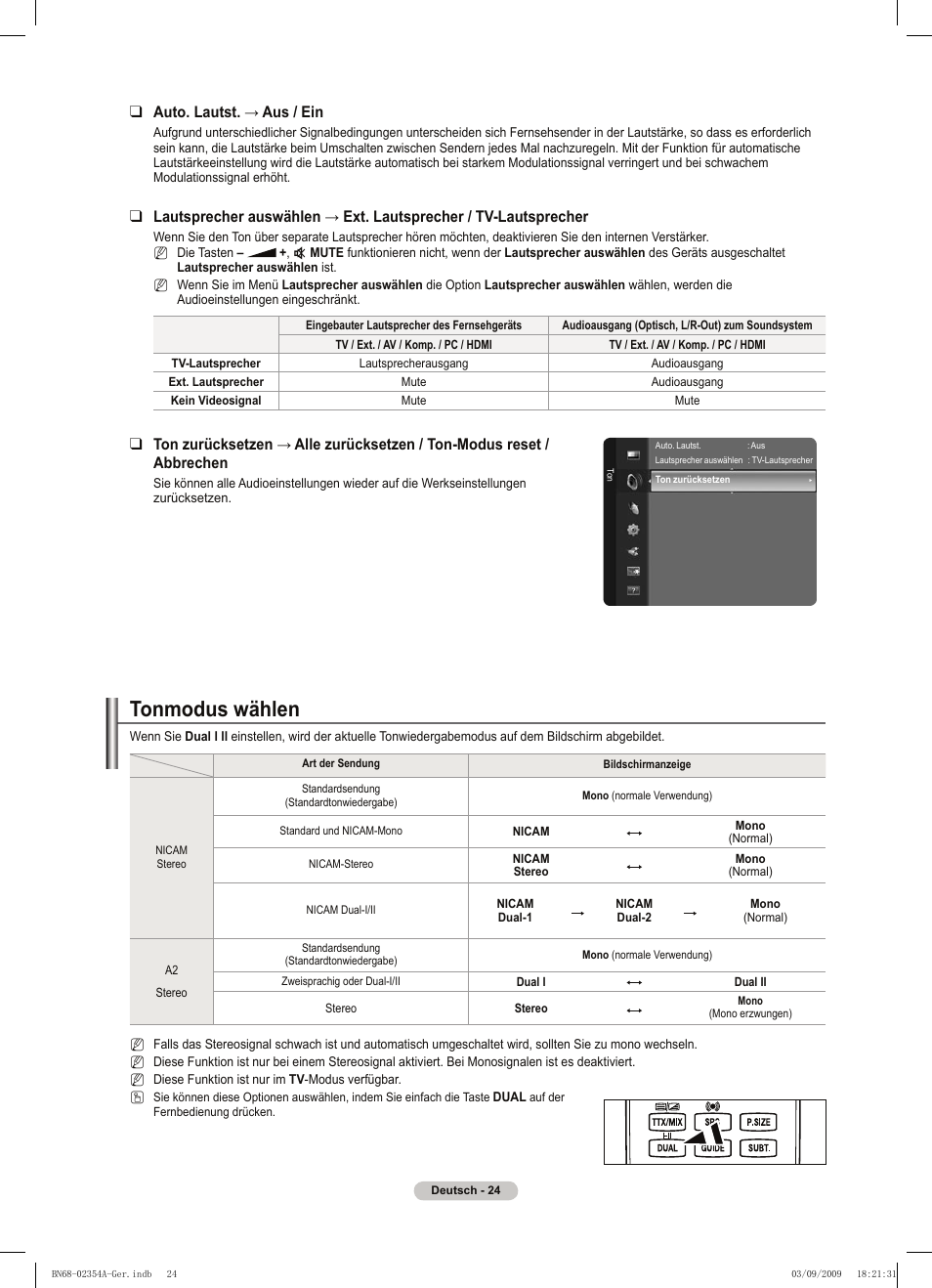 Tonmodus wählen | Samsung PS50B450B1W User Manual | Page 103 / 357