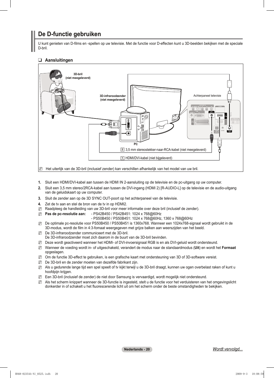 De d-functie gebruiken | Samsung PS50B450B1W User Manual | Page 138 / 357