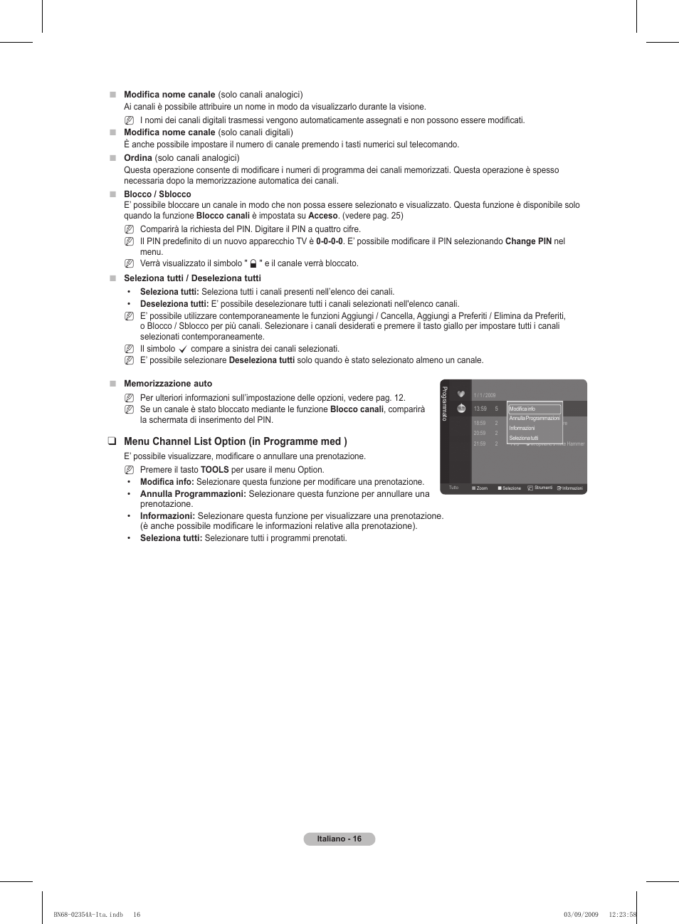 Menu channel list option (in programme med ) | Samsung PS50B450B1W User Manual | Page 173 / 357