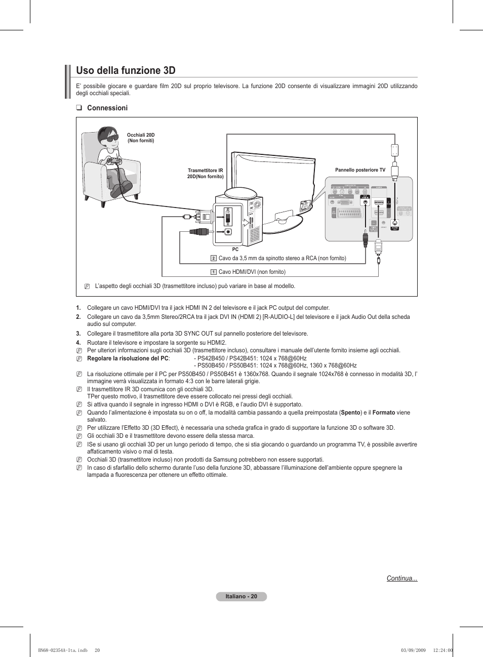 Uso della funzione 3d | Samsung PS50B450B1W User Manual | Page 177 / 357