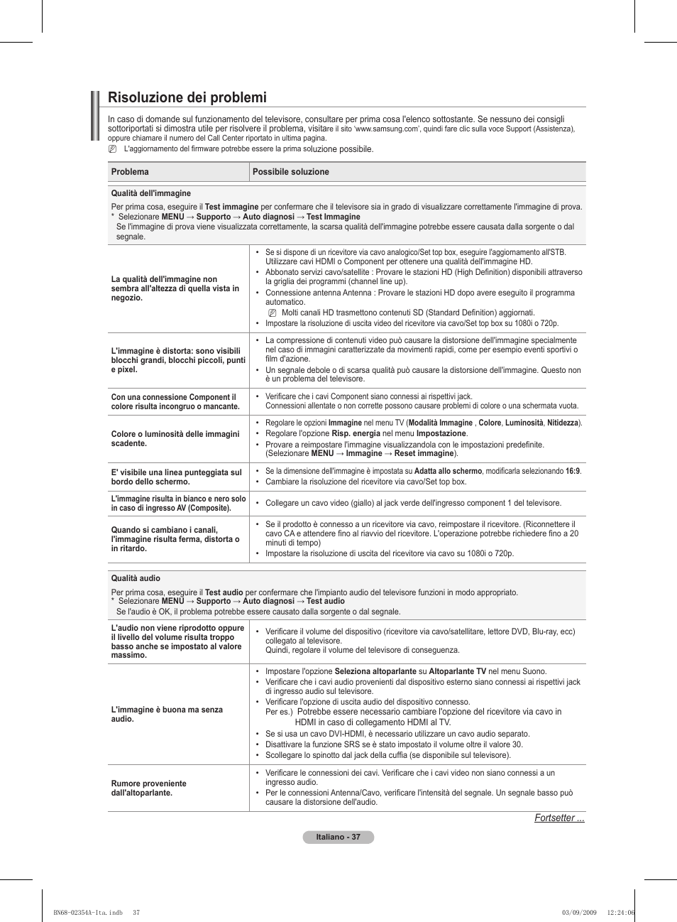 Risoluzione dei problemi | Samsung PS50B450B1W User Manual | Page 194 / 357