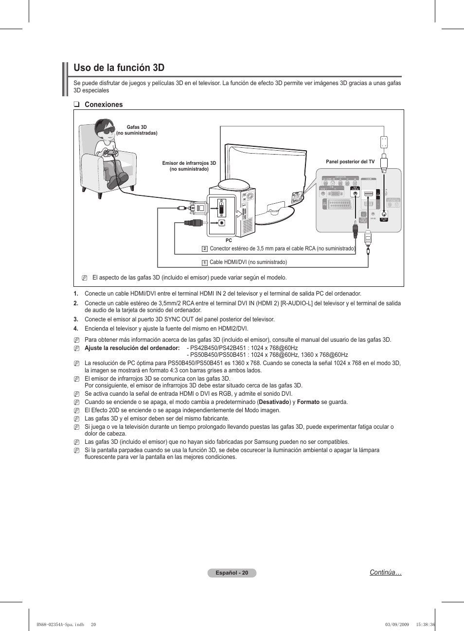 Uso de la función 3d | Samsung PS50B450B1W User Manual | Page 217 / 357