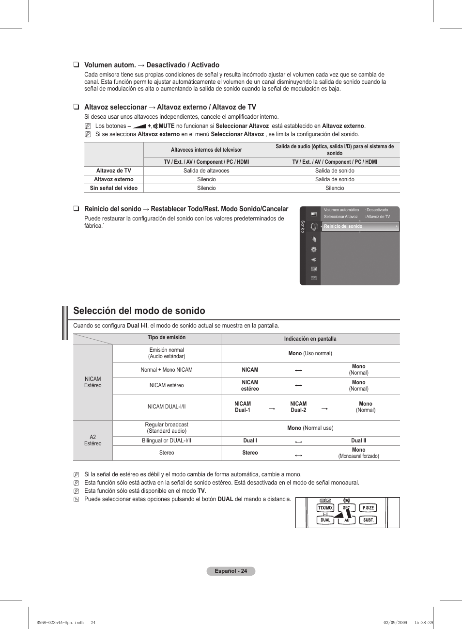Selección del modo de sonido | Samsung PS50B450B1W User Manual | Page 221 / 357