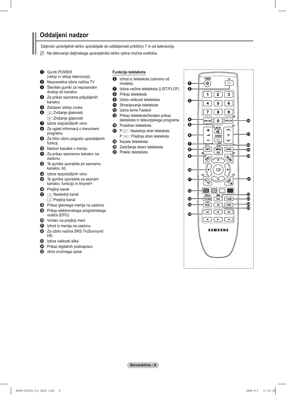 Oddaljeni nadzor | Samsung PS50B450B1W User Manual | Page 283 / 357