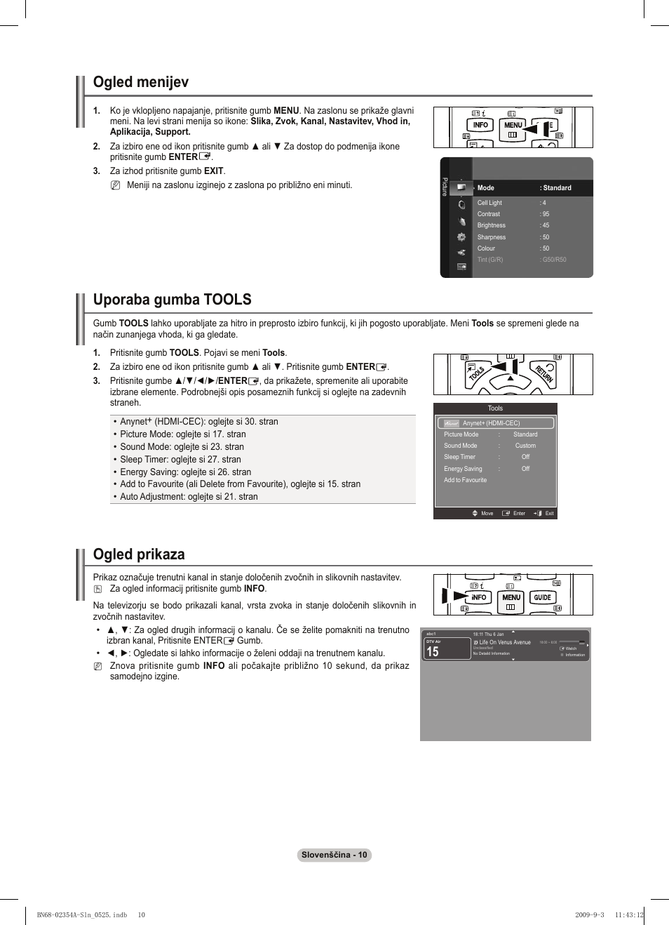 Ogled prikaza, Ogled menijev, Uporaba gumba tools | Samsung PS50B450B1W User Manual | Page 285 / 357