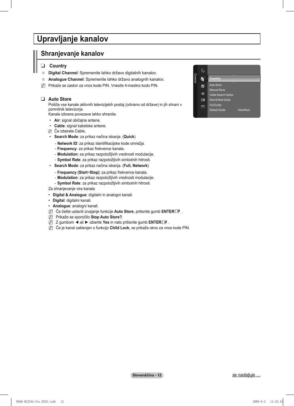 Upravljanje kanalov, Shranjevanje kanalov | Samsung PS50B450B1W User Manual | Page 287 / 357